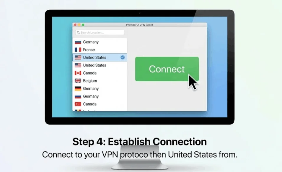 connect the vpn and establish a secure connection