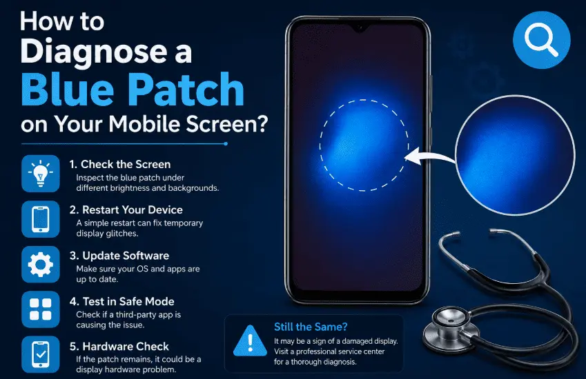 diagnose blue patch on mobile screen