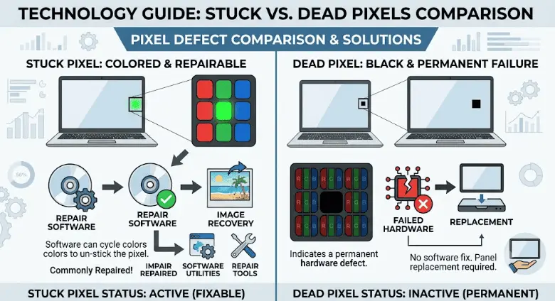 stuck pixel vs dead pixel