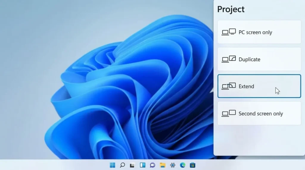 Screenshot of the Windows projection menu with the 'Extend' option highlighted